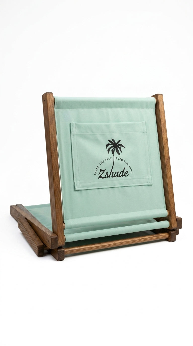 ZShade Portable Beach Shade & Lounger  – Cyan Adjustable Wooden Sun Canopy