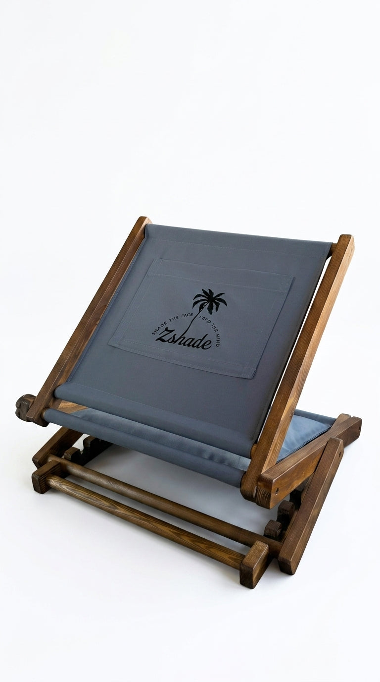 ZShade Portable Sun Shade & Lounger – Gray Wooden Beach Canopy
