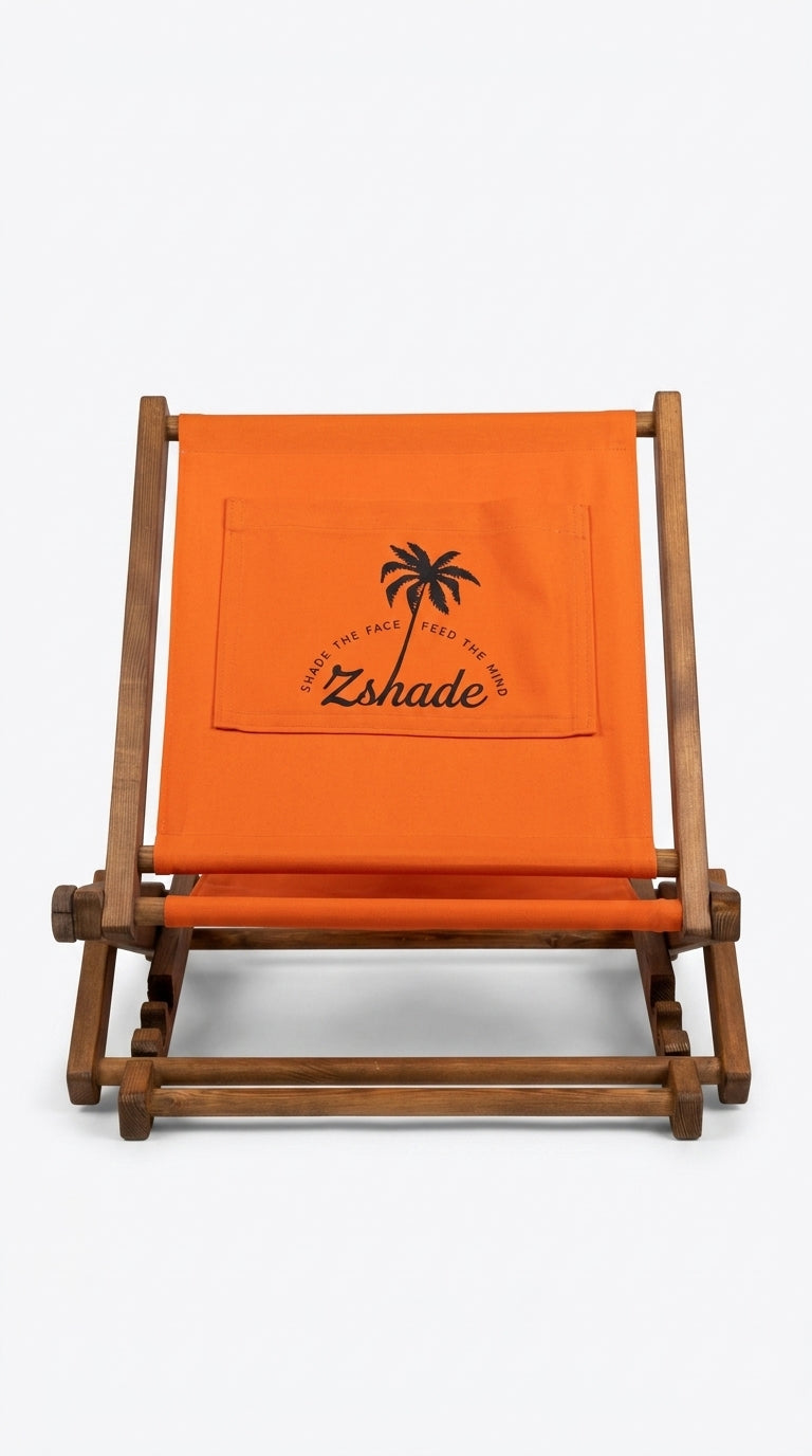 ZShade Portable Beach Shade & Lounger  – Orange Adjustable Wooden Sun Canopy