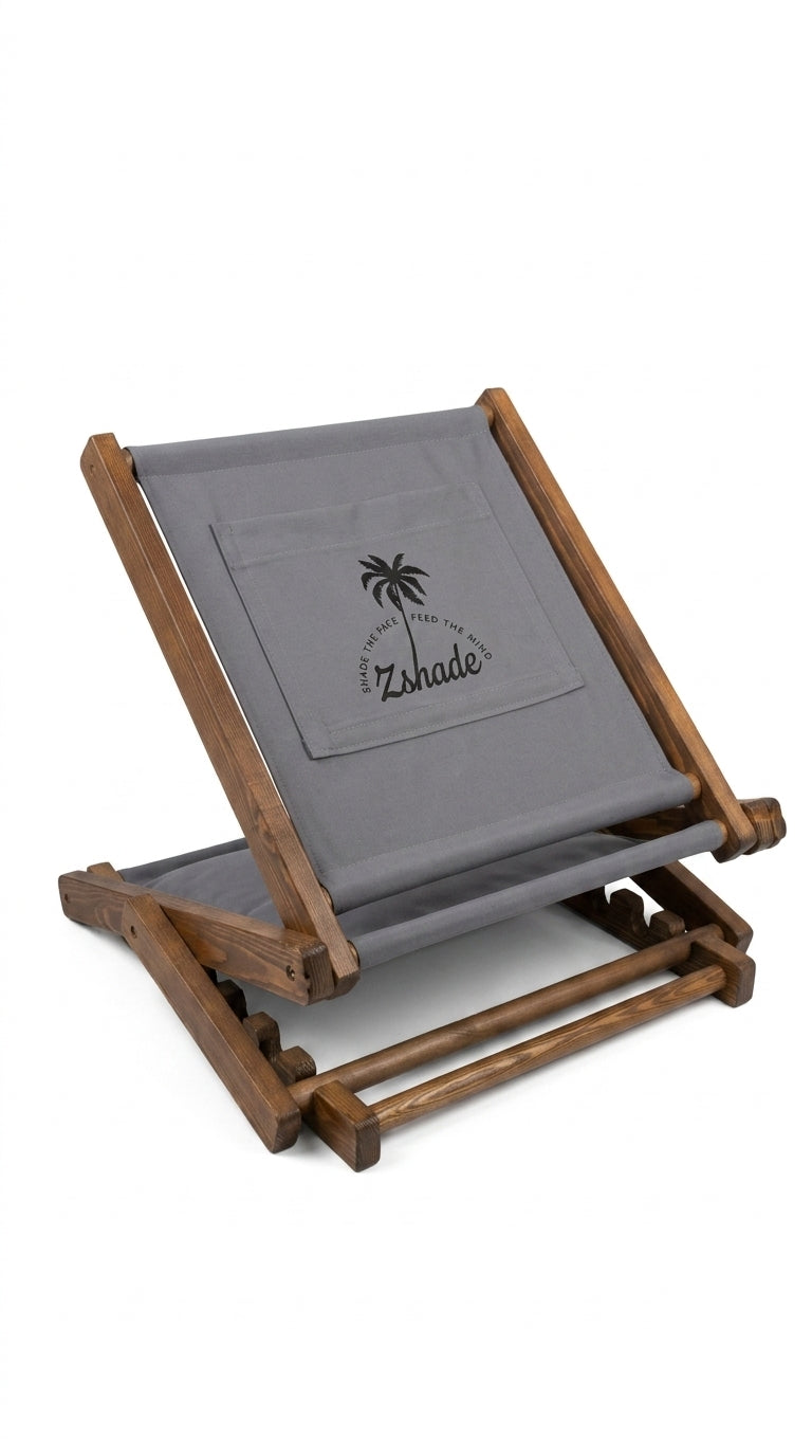 ZShade Portable Sun Shade & Lounger – Gray Wooden Beach Canopy