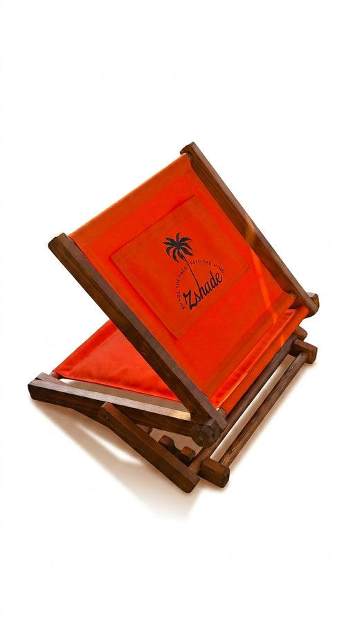 ZShade Portable Beach Shade & Lounger  – Orange Adjustable Wooden Sun Canopy