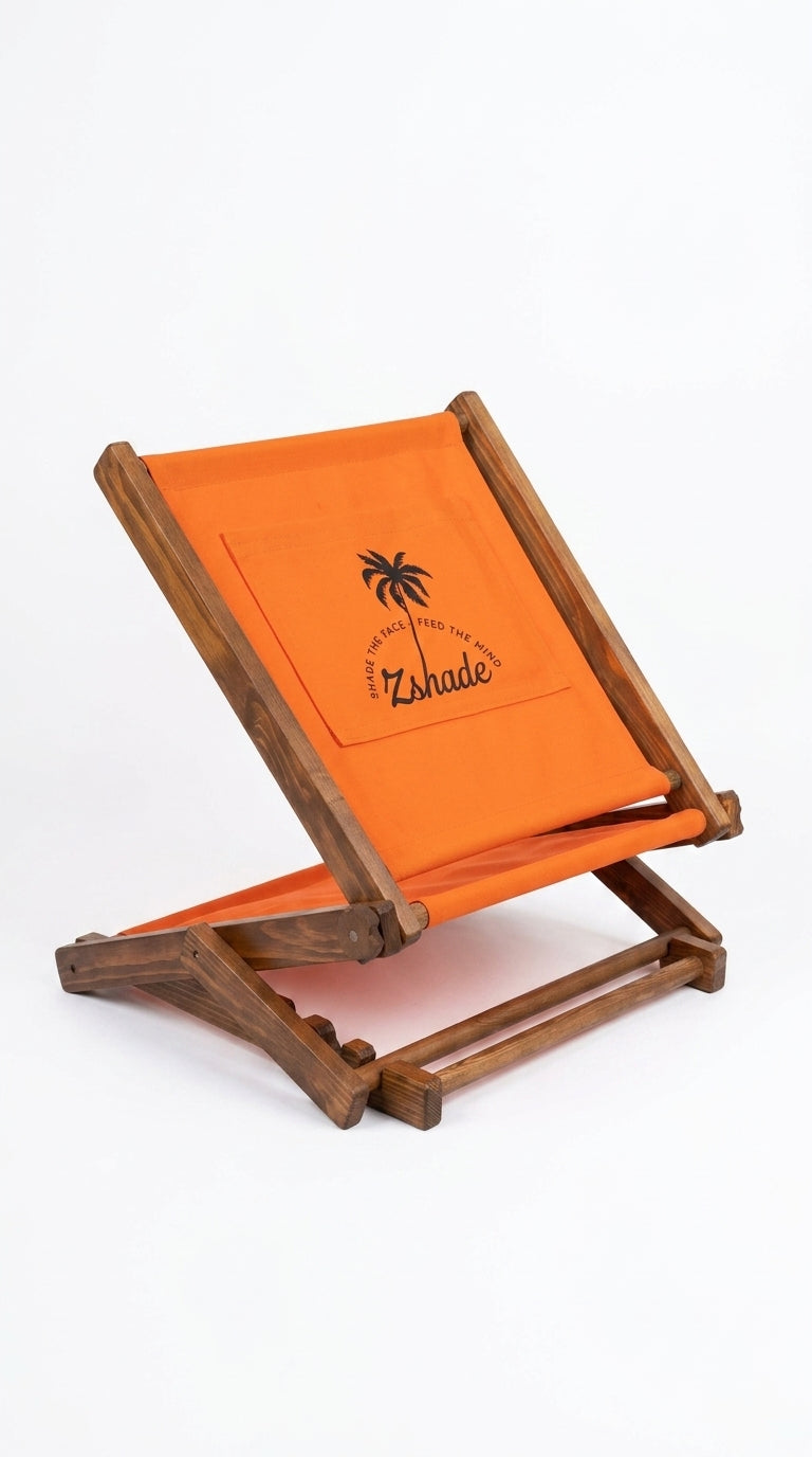 ZShade Portable Beach Shade & Lounger  – Orange Adjustable Wooden Sun Canopy